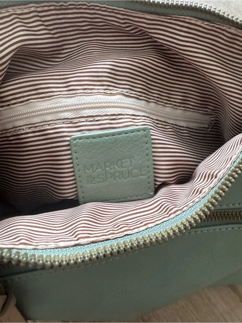 Market & Spruce Mint Green Leather Shoulder Bag with Tan Strap
